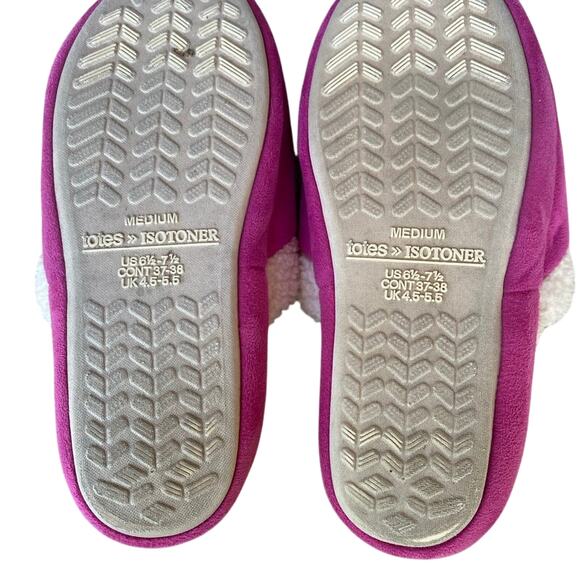 Isotoner Size 6.5-7.5 Slippers Ladies totes Hot Pink Faux Fur Trim Warm Cozy - Picture 2 of 2